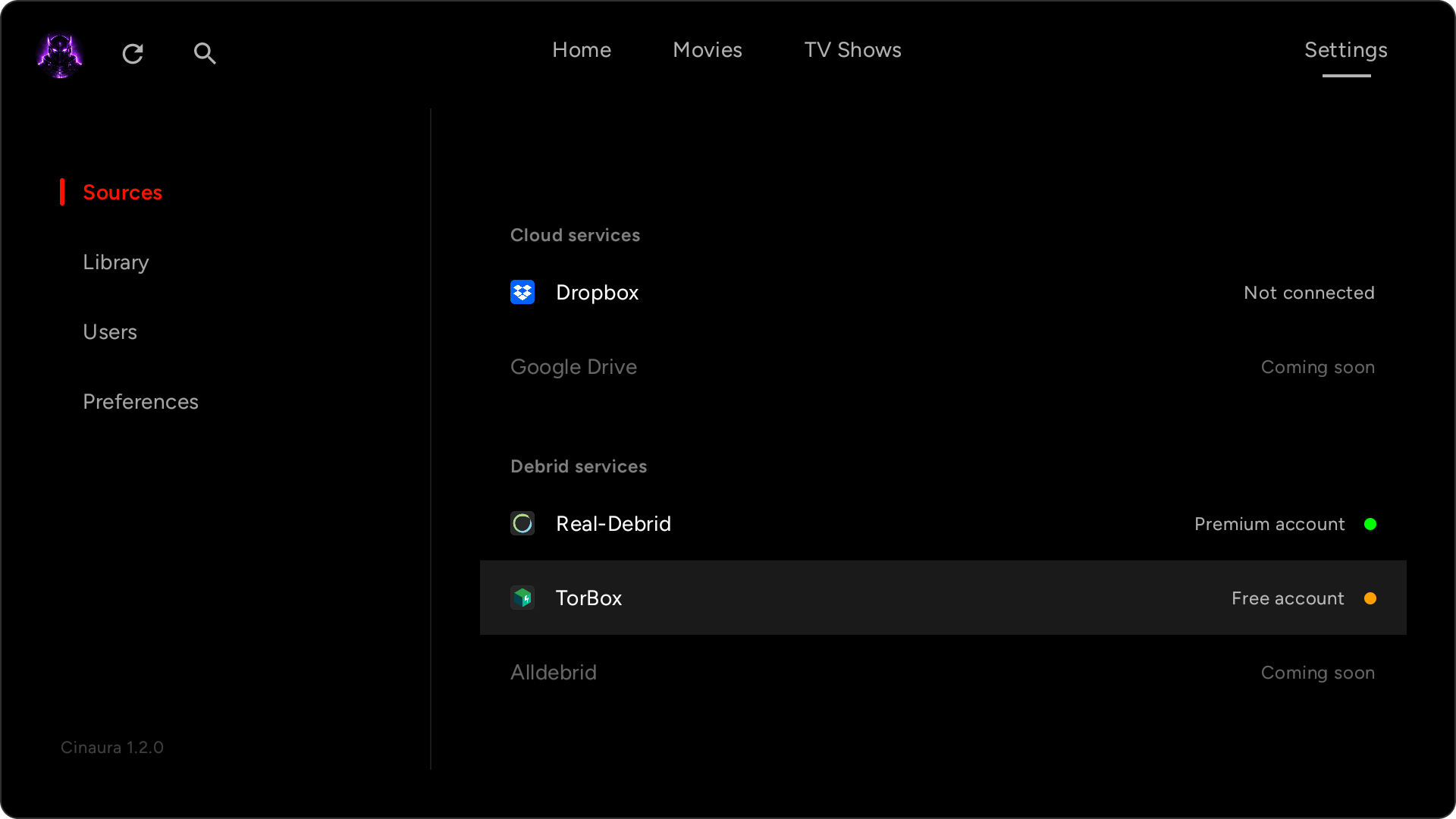 Source configuration view