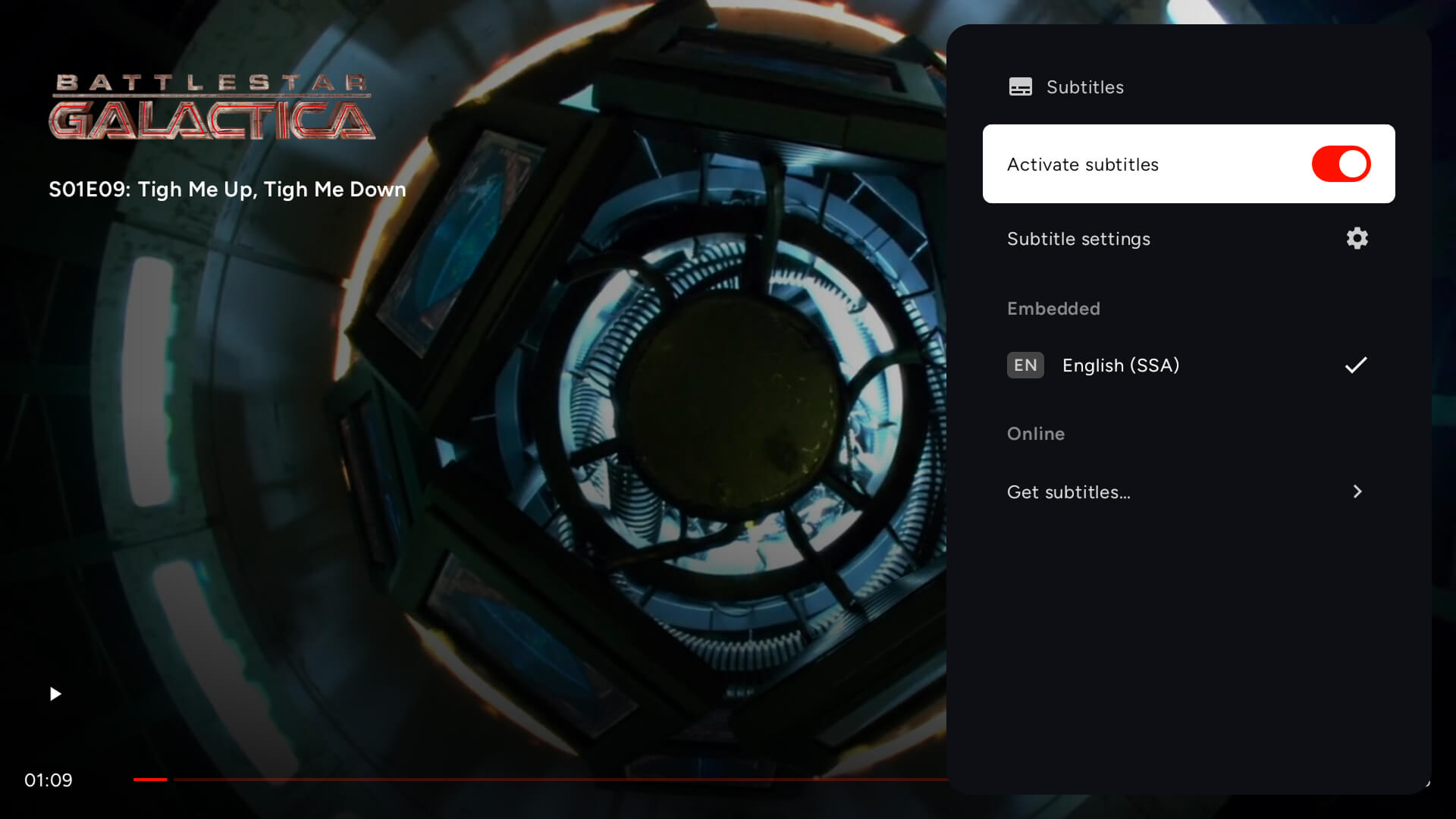 Subtitle settings view